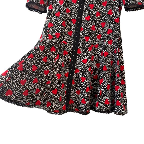 Betsey Johnson Heart Leopard Print Babydoll Black Lace Trim 90s y2k Grunge Sz L - Picture 4 of 9